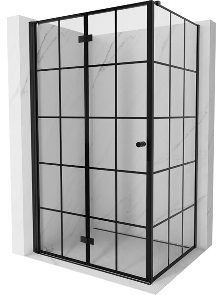 Mexen Mist-F T, 1-křídlý ​​skládací sprchový kout levý 70 x 75 cm, černá mřížka, černý - 8A6T-070-075-70-77-L