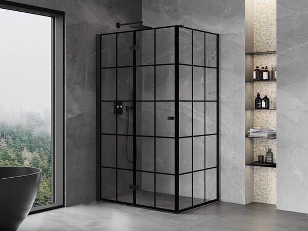 Mexen Mist-F T, 1-křídlý ​​skládací sprchový kout levý 70 x 75 cm, černá mřížka, černý - 8A6T-070-075-70-77-L