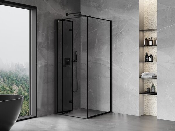Mexen Mist-F T, 1-křídlý ​​skládací sprchový kout levý 70 x 70 cm, čiré sklo-černý rám, 8A6T-070-070-70-70-L