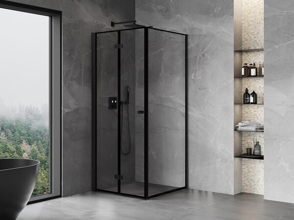 Mexen Mist-F T, 1-křídlý ​​skládací sprchový kout levý 70 x 70 cm, čiré sklo-černý rám, 8A6T-070-070-70-70-L