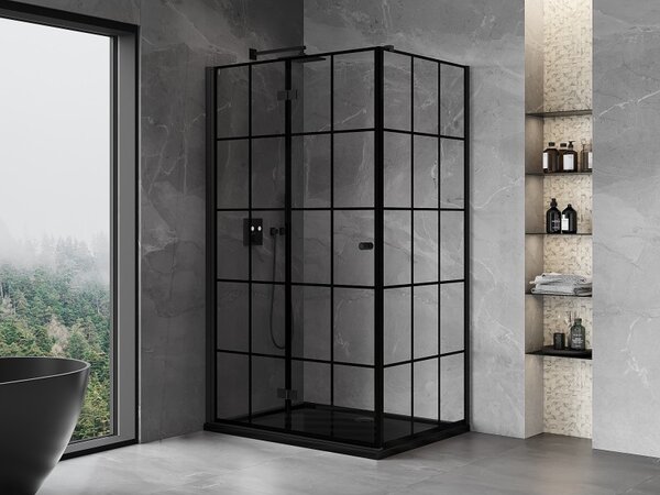 Mexen Mist-F T, 1-křídlý ​​skládací sprchový kout levý 70 x 75 cm, černá mřížka, černý - 8A6T-070-075-70-77-L