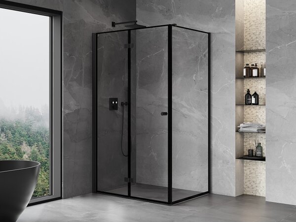 Mexen Mist-F T, 1-křídlý ​​skládací sprchový kout levý 75 x 70 cm, čiré sklo-černý rám, 8A6T-075-070-70-70-L