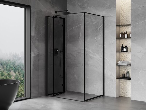 Mexen Mist-F T, 1-křídlý ​​skládací sprchový kout levý 75 x 70 cm, čiré sklo-černý rám, 8A6T-075-070-70-70-L