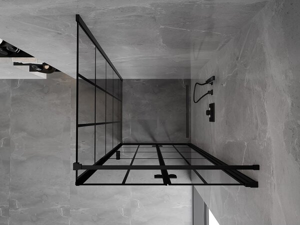 Mexen Mist-F T, 1-křídlý ​​skládací sprchový kout pravý 70 x 70 cm, čiré sklo-černá mřížka, 8A6T-070-070-70-77-P