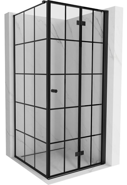Mexen Mist-F T, 1-křídlý ​​skládací sprchový kout pravý 70 x 70 cm, čiré sklo-černá mřížka, 8A6T-070-070-70-77-P
