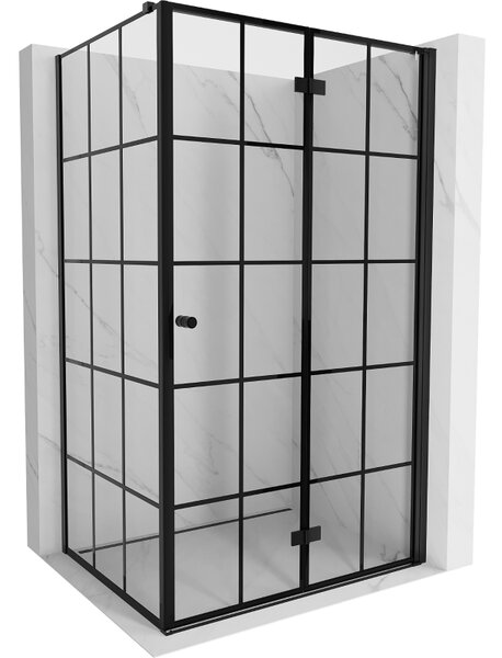 Mexen Mist-F T, 1-křídlý ​​skládací sprchový kout pravý 70 x 80 cm, čiré sklo-černá mřížka, 8A6T-070-080-70-77-P