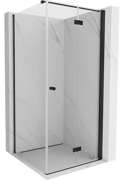 Mexen Mist-F T, 1-křídlý ​​skládací sprchový kout pravý 70 x 70 cm, čiré sklo, černý profil, 8A6T-070-070-70-00-P