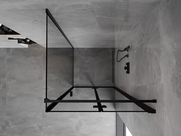 Mexen Mist-F T, 1-křídlý ​​skládací sprchový kout pravý 70 x 70 cm, čiré sklo-černý rám, 8A6T-070-070-70-70-P