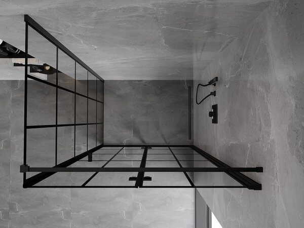 Mexen Mist-F T, 1-křídlý ​​skládací sprchový kout pravý 70 x 80 cm, čiré sklo-černá mřížka, 8A6T-070-080-70-77-P