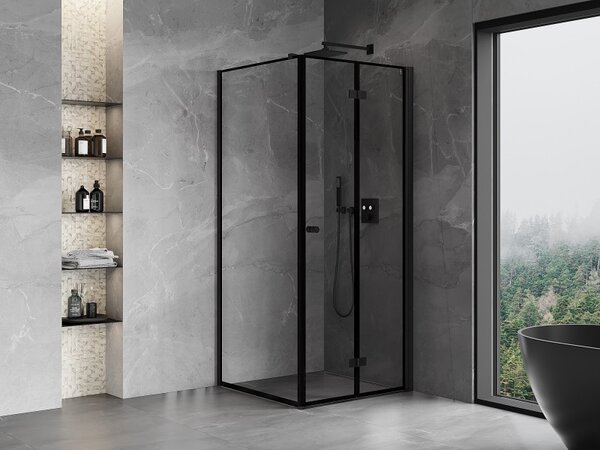 Mexen Mist-F T, 1-křídlý ​​skládací sprchový kout pravý 70 x 70 cm, čiré sklo-černý rám, 8A6T-070-070-70-70-P