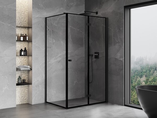 Mexen Mist-F T, 1-křídlý ​​skládací sprchový kout pravý 70 x 80 cm, čiré sklo-černý rám, 8A6T-070-080-70-70-P
