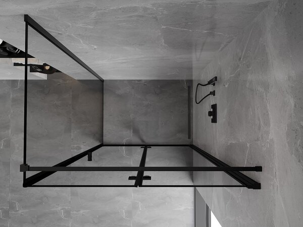 Mexen Mist-F T, 1-křídlý ​​skládací sprchový kout pravý 70 x 80 cm, čiré sklo-černý rám, 8A6T-070-080-70-70-P