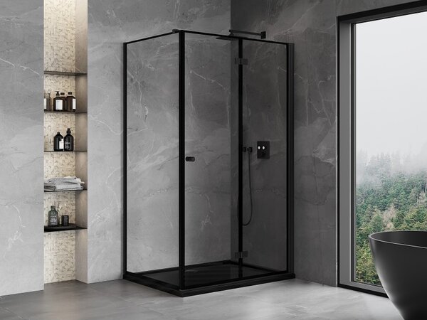 Mexen Mist-F T, 1-křídlý ​​skládací sprchový kout pravý 70 x 80 cm, čiré sklo-černý rám, 8A6T-070-080-70-70-P