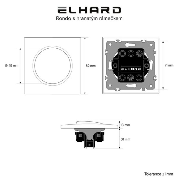 Elhard Vypínač Rondo č.1 s hranatým rámečkem, černý - kompletní RD5101B