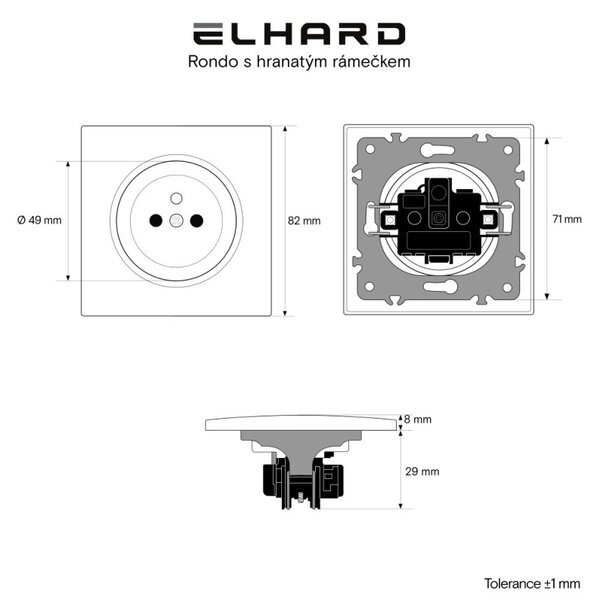 Elhard Zásuvka Rondo s hranatým rámečkem, černá - kompletní RD6100B