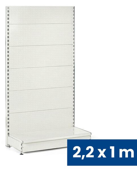Prodejní regál jednostranný, perfo stěny, 2200 x 1000 x 450 mm, základní, bílá