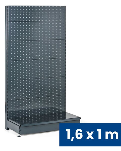 Prodejní regál jednostranný, perfo stěny, 1600 x 1000 x 450 mm, základní, antracit