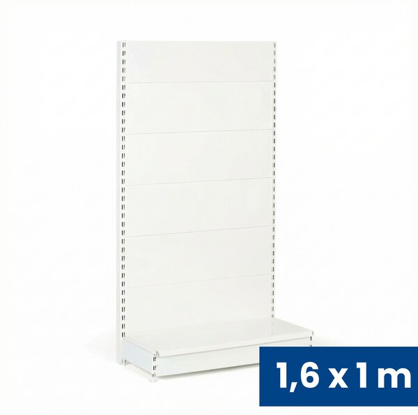 Prodejní regál jednostranný, plné stěny, 1600 x 1000 x 450 mm, základní, bílá