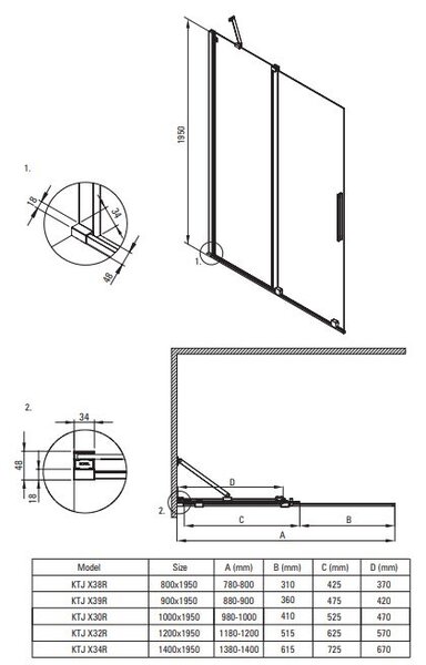 Deante Prizma sprchová zástěna walk-in 100 cm černá matný/průhledné sklo KTJ_N30R
