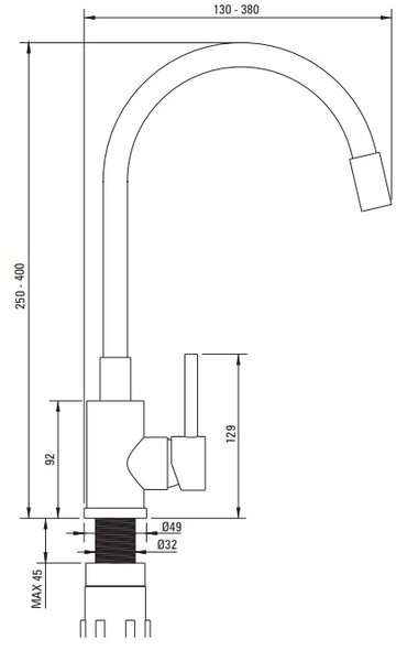 Deante Andante, 1-komorový granitový dřez 780x490x194 mm + černá baterie s elastickým ramenem, béžová, DEA-ZQNN5113