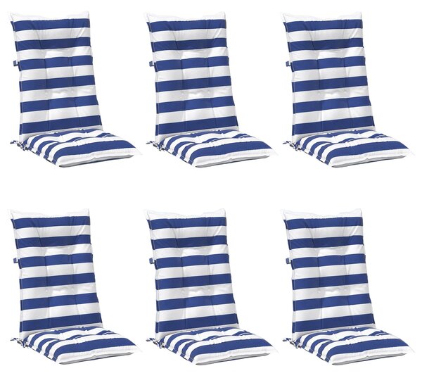 Venkovní polštář 6 pcs Modrá a bílá 120 x 50 x 7 cm Textil