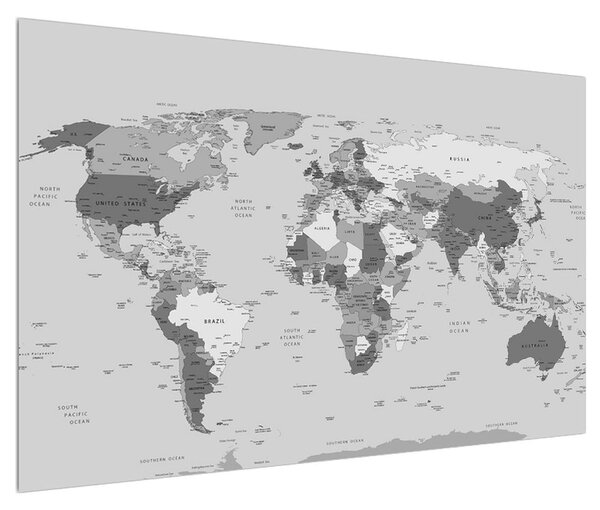 Černobílý obraz mapy světa (120x80 cm)