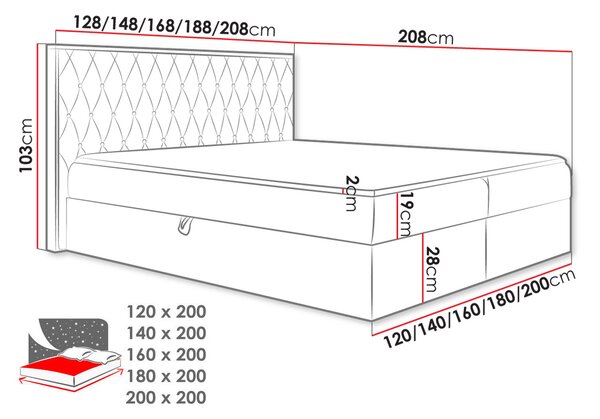 Boxspringová dvojlůžková postel 200x200 BELFLOWER 6 - dub lancelot / antracitová + topper ZDARMA
