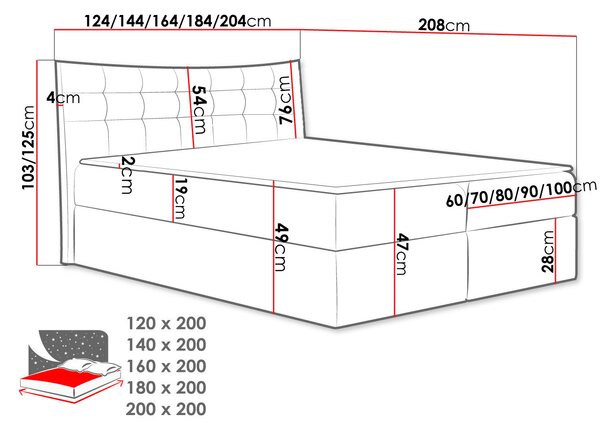 Hotelová jednolůžková postel 120x200 PONCE - medová + topper ZDARMA