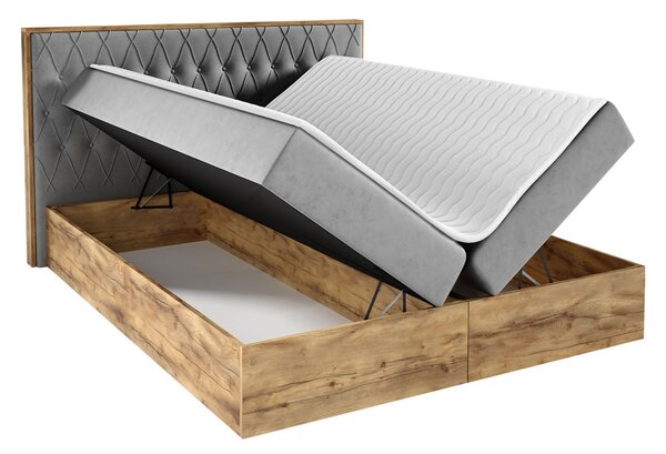 Boxspringová dvojlůžková postel 200x200 BELFLOWER 6 - dub lancelot / antracitová + topper ZDARMA