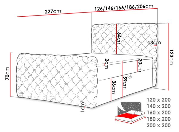 Hotelová dvojlůžková postel 180x200 VALANCIA LUX - černá + topper ZDARMA