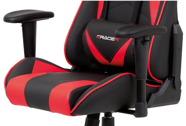 Autronic Kancelářská židle s polohovacím mechanismem černá ekokůže s červenými doplňky KA-F03 RED