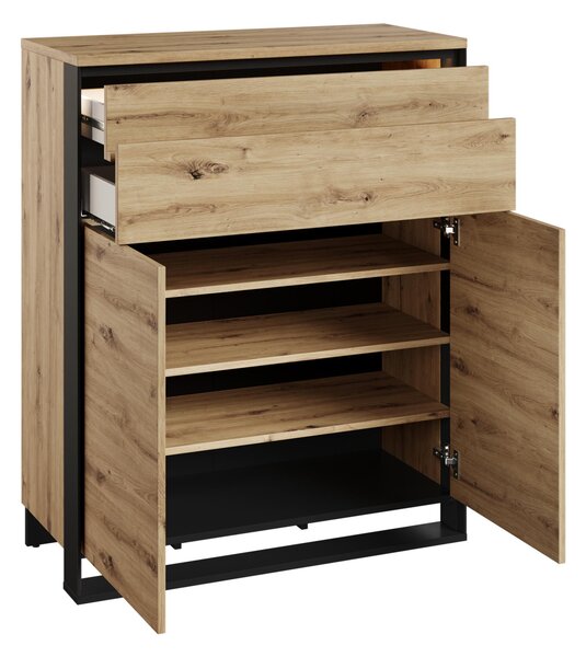 Nábytek do předsíně FARN 2 - dub artisan / černá / šedá + LED osvětlení ZDARMA