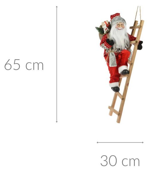 Vánoční dekorace Santa Claus na žebříku, 65 cm