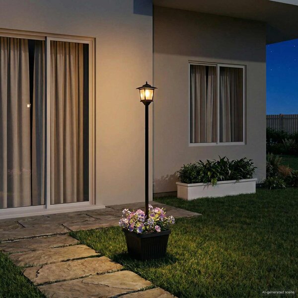 Solární lampa s květináčem with LED Bulb Černá 32 x 32 x 158 cm