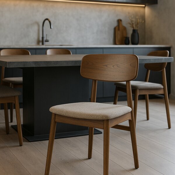 Unique Furniture Tmavá dubová jídelní židle Livo s čalouněným sedákem