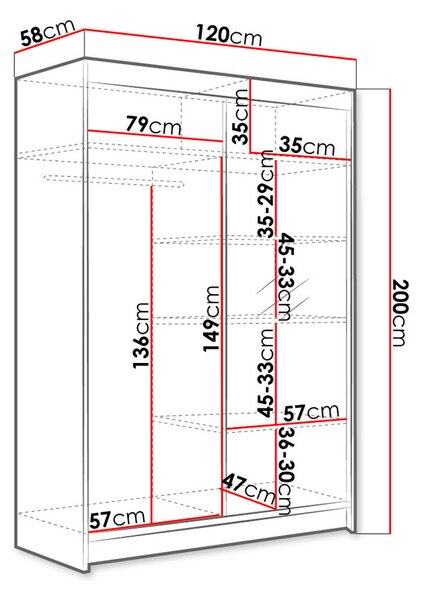 Šatní skříň se zrcadlem 120 cm SAMANRE 1 - dub artisan / černá