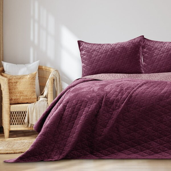 Tmavě růžový sametový prošívaný přehoz 220x240 cm Laila – AmeliaHome