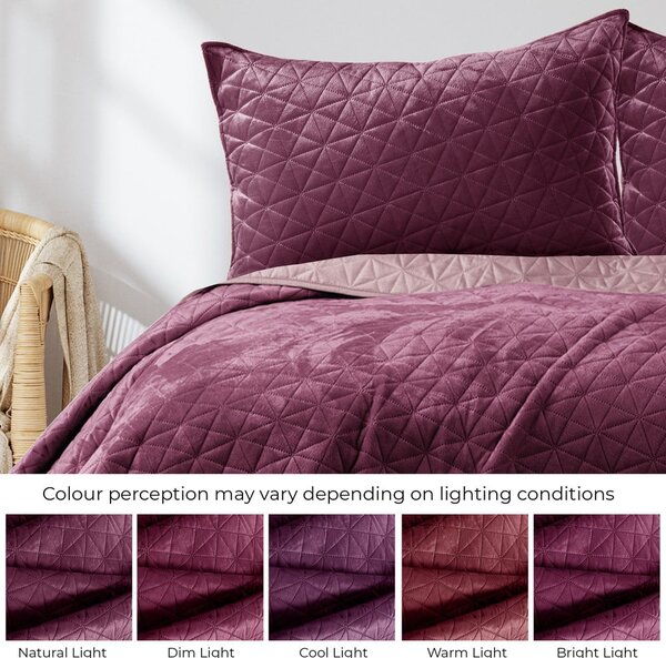 Tmavě růžový sametový prošívaný přehoz 220x240 cm Laila – AmeliaHome