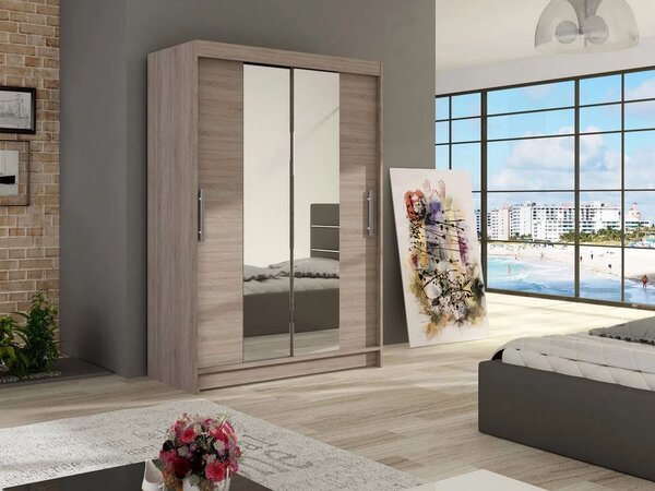 Šatní skříň se zrcadlem 120 cm GASPARA 2 - dub lanýž