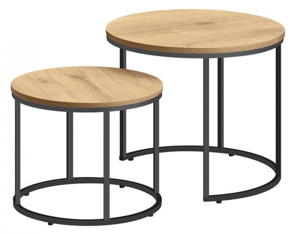 Set dvou konferenčních stolků - dubové (černé nohy)