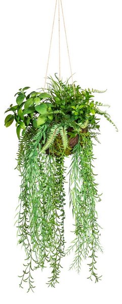 Umělá Kokedama mix rostlin XL závěsná, 30x80cm