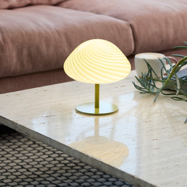 -25 % Dny MOMENTI– Halo Design Olivově zelená skleněná stolní lampa Mini Mush 17 cm