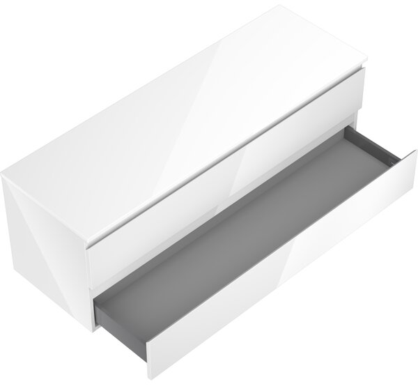 Mexen Orio, koupelnová skříňka 140 cm s horní deskou, 2 zásuvky, bílá lesklá, 91A10-14047-2-BFFC00