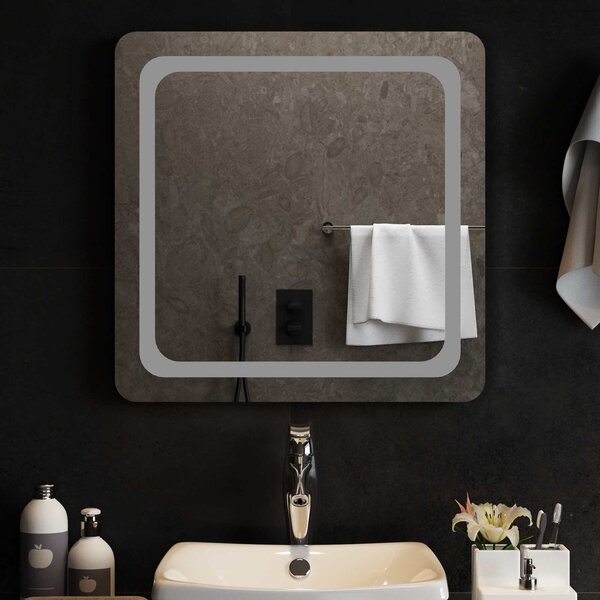 LED koupelnové zrcadlo Transparentní 60 x 60 cm tvrzené sklo