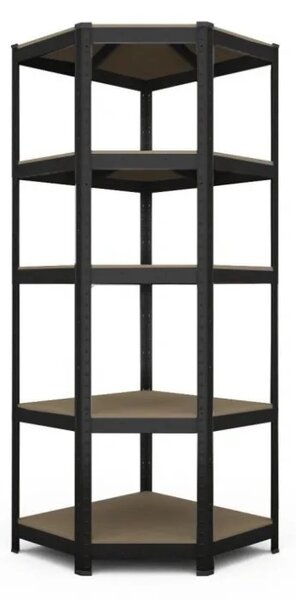 Kovový rohový regál 180x90x40x70cm, lakovaný - černý, 5-policový, nosnost 750kg SMARTREGALY