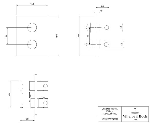 Villeroy & Boch Universal Taps & Fittings vanová baterie pod omítku s termostatem černá TVD000653000K5