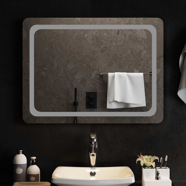LED koupelnové zrcadlo Transparentní 80 x 60 cm tvrzené sklo