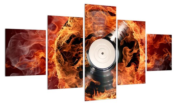 Obraz gramofonové desky v ohni (125x70 cm)