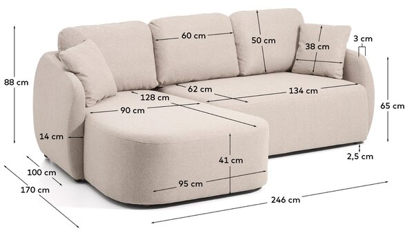 Kave Home Béžová rozkládací pohovka Laira 246 cm, levá