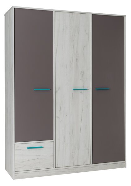 Široká šatní skříň 145 cm DEANY - dub kraft / popelavá / tyrkysová